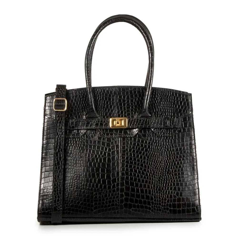Leather Bag Croco Shopping Bag Black